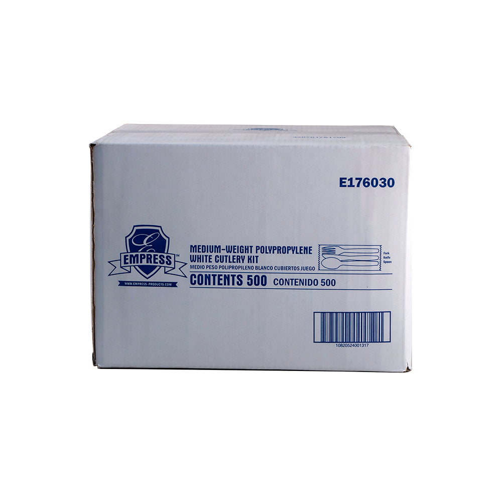 Medium Weight White Kit Polypro Fork Knife Teaspoon Wrapped