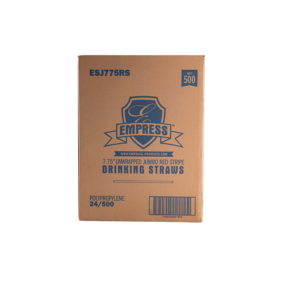 Jumbo Straw Unwrapped 7.75" White w/ Red Stripe Boxed