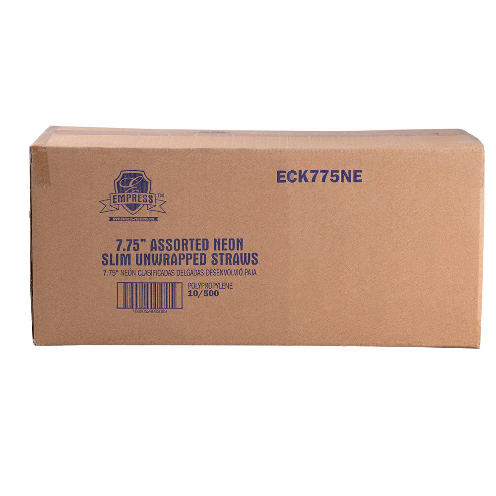 Semi Slim Straw / Stirrer Unwrapped 7.75" Neon Boxed