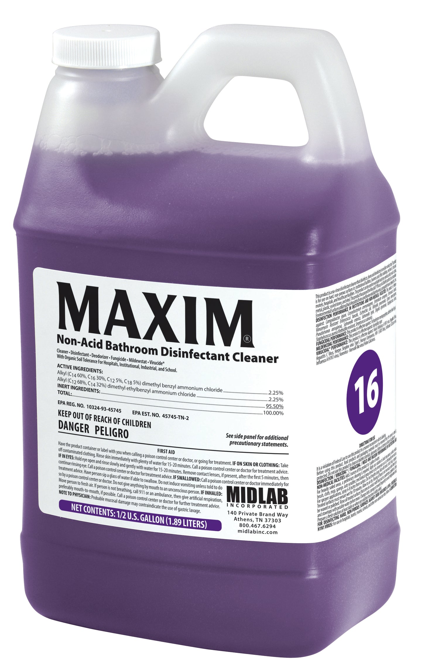 #16 Maxim Non-Acid Disinfectant 64 oz. Floral Scent 6516