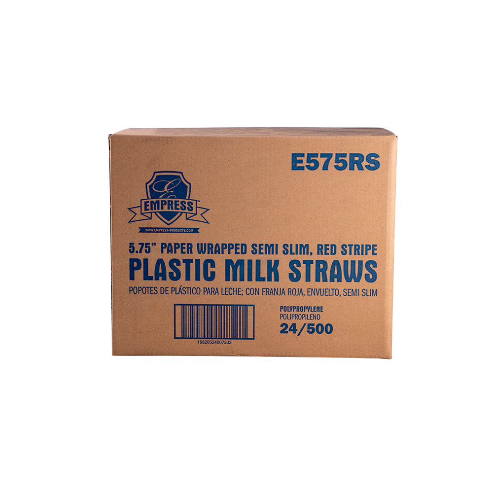 Semi Slim Milk Straw Paper Wrapped 5.75" Red Stripe Boxed