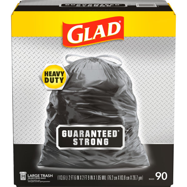 Glad Drawstring Trash Bags 30 Gallon 90 Count Black