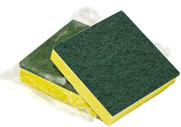 Hotel Size Med Scrub Sponge 3 1/2" x 3 1/2" Green / Yellow