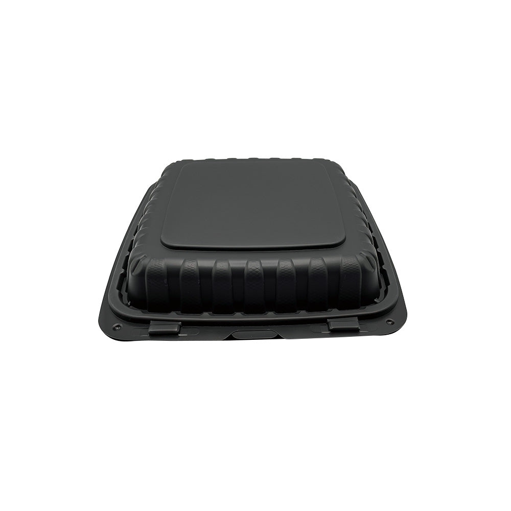 Hinged Container Mineral Filled PP 9" x 9" x 3" Black 1-Compartment