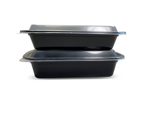 38 oz 6x8x2 Rectangle Container Black Base w/ Clear Lid
