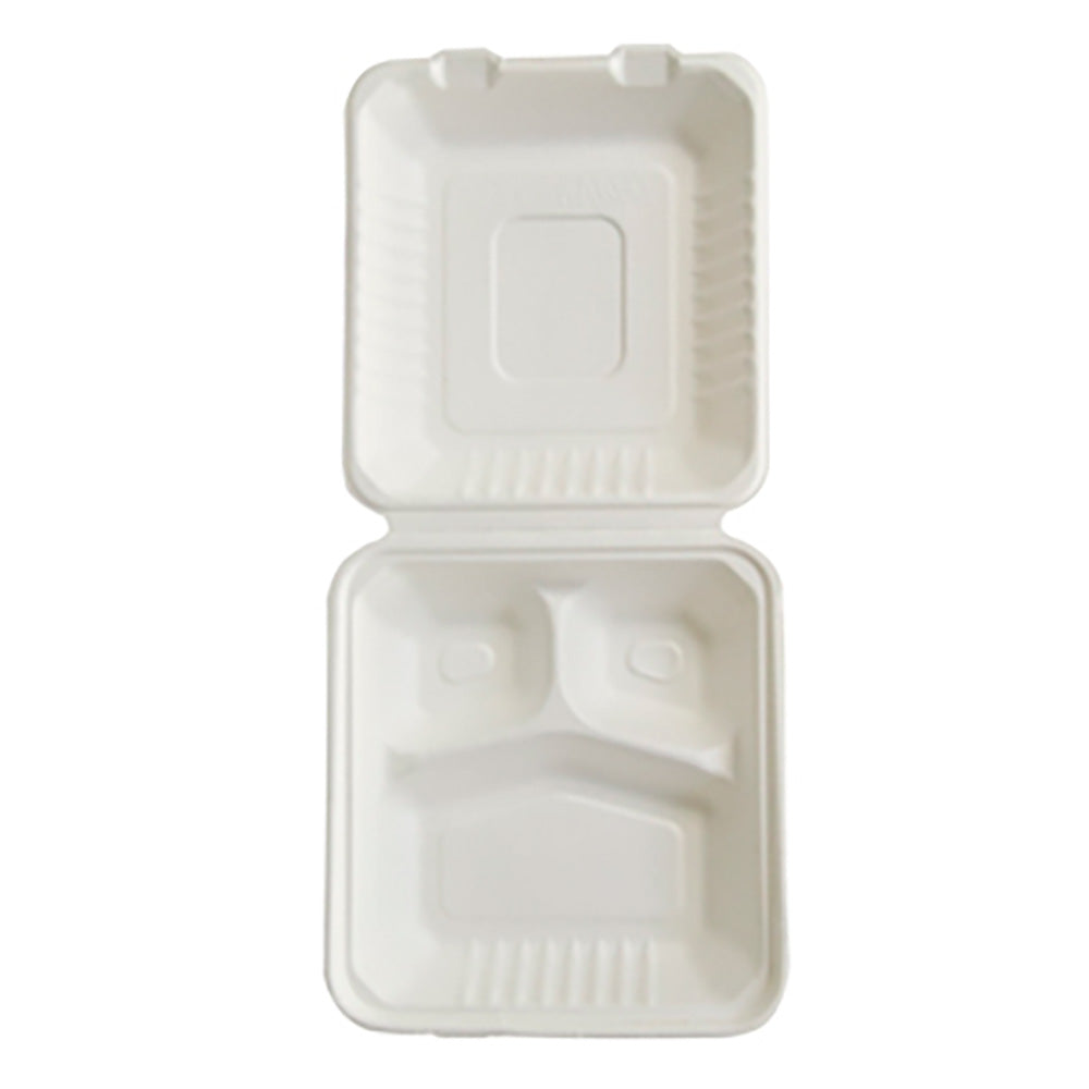 Hinged Container Molded Fiber 8"x8"x3.19" Natural White 1-Comp