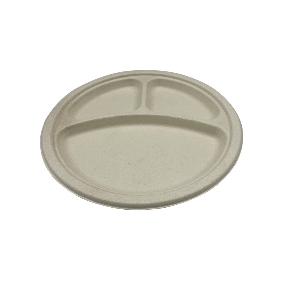 Heavy Weight Plate 10" Natural White Bagasse 3-Comp