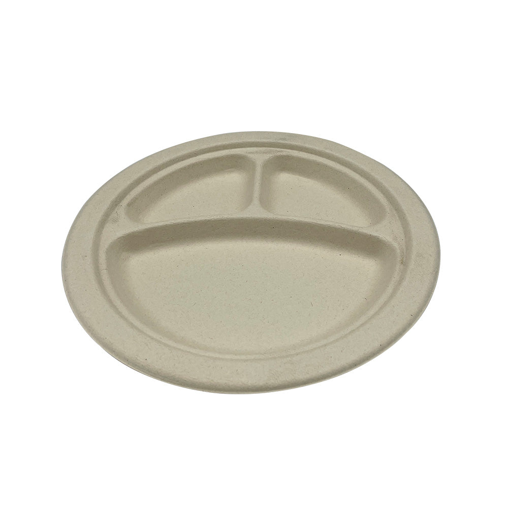 Heavy Weight Plate PFAS Free 9" Natural White Bagasse 3-Comp