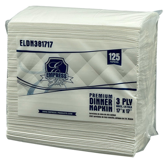 3-Ply Dinner Napkin 17" x 17", White, 1/8 Fold