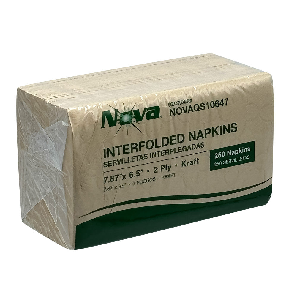 Interfolded Dispenser Napkin 7.87 x 6.5, Kraft, 2-Ply