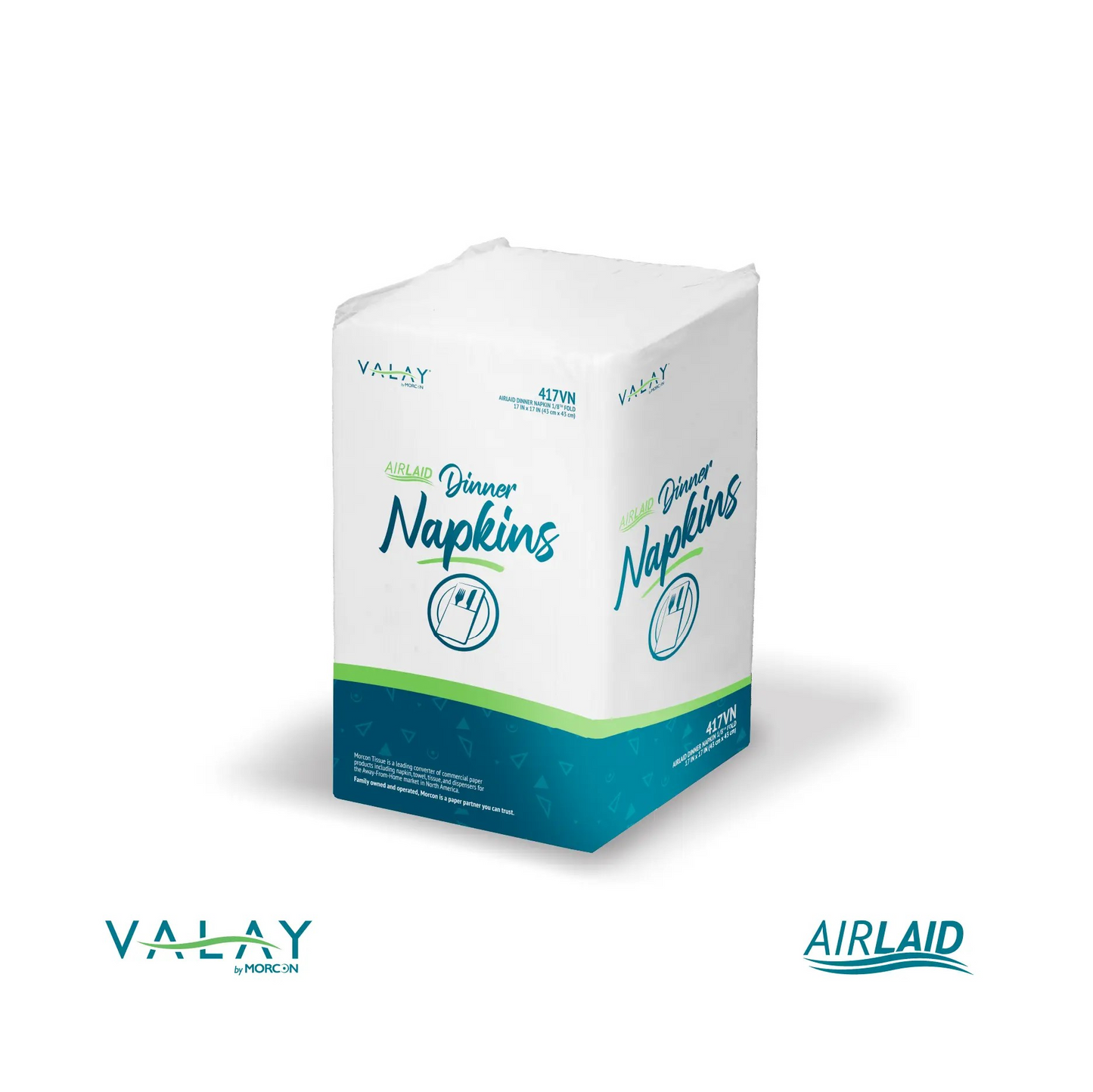 16.93" x 16.93" Valay Dinner Napkin Airlaid, White, 1-Ply, 1/8 Fold