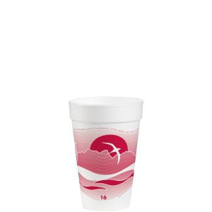 Horizon Foam Cup 16 oz White w/ Cranberry Print