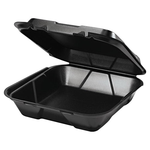 Vented 1-Comp Hinged Container 9-3/16"x9-9/16"x2-21/32" Black Foam
