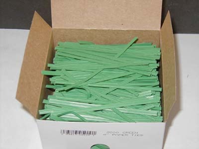 4" x 3/16" Green Twist Tie Paper with Single Wire