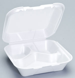 Medium 3-Comp Hinged Container 8"x 8"x 3" White Foam