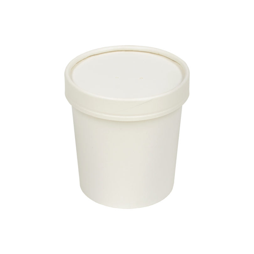 Tall Soup Cup w/White Paper Lid 16oz White Combo Pack
