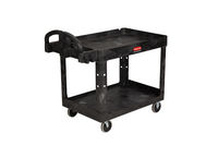 Heavy-Duty Ergo Handle Utility Cart Black Medium 2 Lipped-Shelf