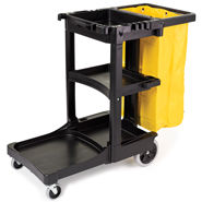 Janitorial Cleaning Cart Black w/ Yellow Vinyl Zipper Bag
