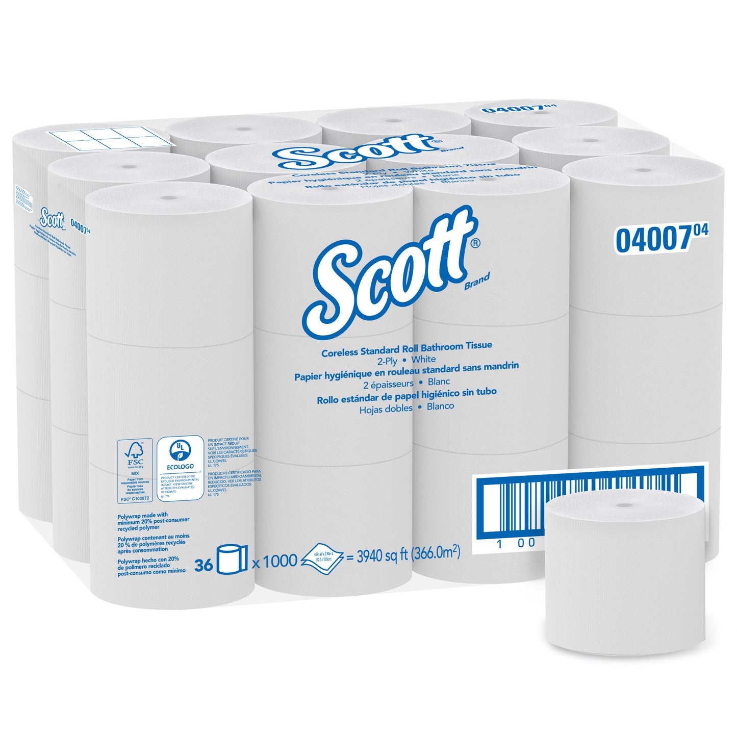 Scott Standard Roll Bathroom Tissue Coreless White 4.0"x3.94" 1000 SHTS