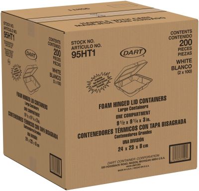 Foam Hinged Containers (Non-Perf) Large 1 Comp  9 1/2 x 9 1/4 x 3