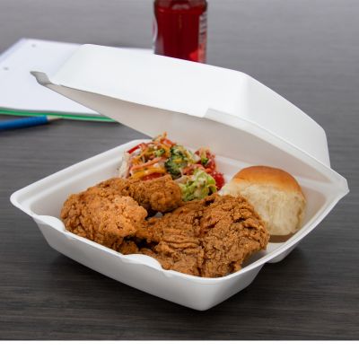 Foam Hinged Containers (Perforated) Med 3 comp 8 3/8 x 7 7/8 x 3 1/4