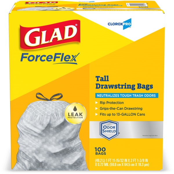 Glad ForceFlexPlus Tall Drawstring Kitchen Bags 13Gal 100 Unscented