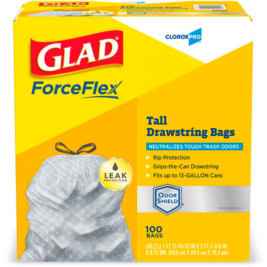 Glad ForceFlexPlus Tall Drawstring Kitchen Bags 13Gal 100 Unscented