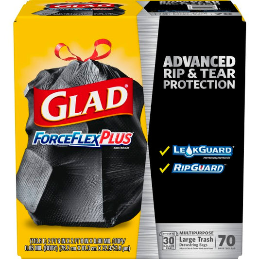 Glad ForceFlexPlus Large Trash Bags 30 Gallon 70 Count Black