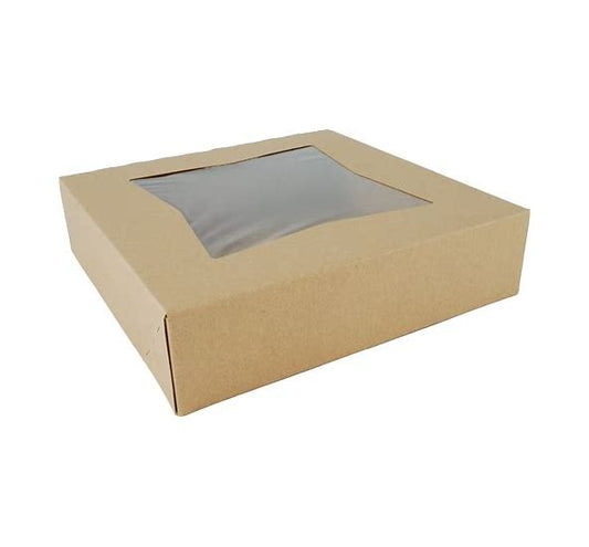 Paperboard Bakery Box w/ Window Kraft 10" X 10" X 2.5"