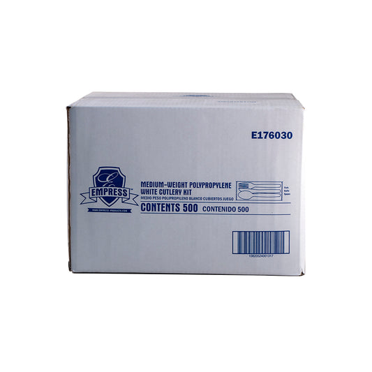 Medium Weight White Kit Polypro Fork Knife Teaspoon Wrapped