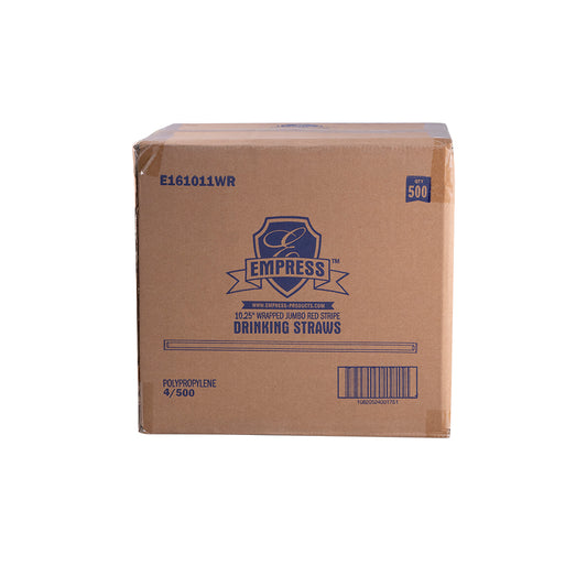 Jumbo Straw Paper Wrapped 10.25" White w/ Red Stripe Boxed