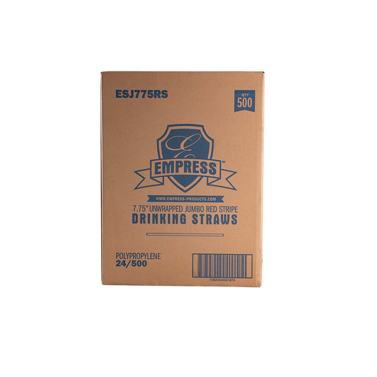 Jumbo Straw Unwrapped 7.75" White w/ Red Stripe Boxed