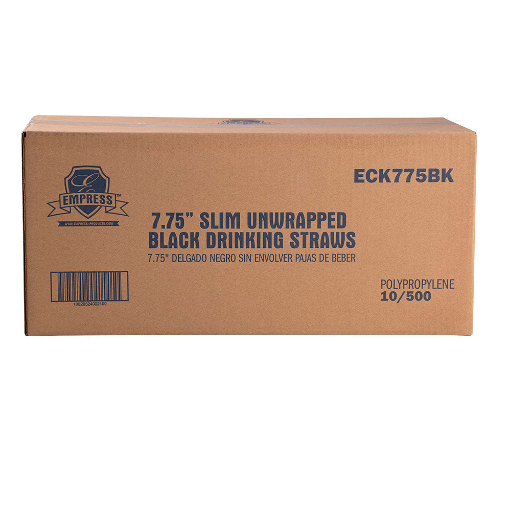 Semi Slim Straw / Stirrer Unwrapped 7.75" Black Boxed