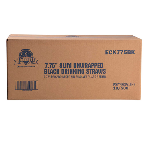 Semi Slim Straw / Stirrer Unwrapped 7.75" Black Boxed