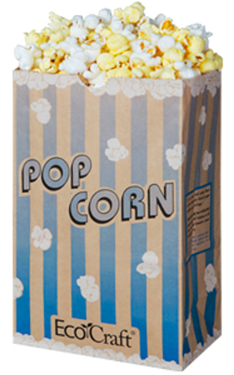 EcoCraft Theater Popcorn Bag Natural / Blue Stripe, 85 oz.