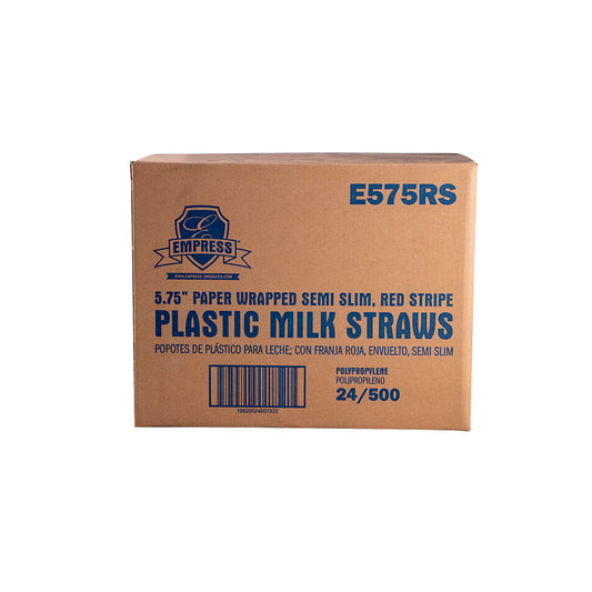 Semi Slim Milk Straw Paper Wrapped  5.75" Red Stripe Boxed