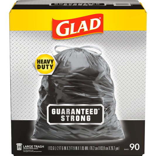 Glad Drawstring Trash Bags 30 Gallon 90 Count Black