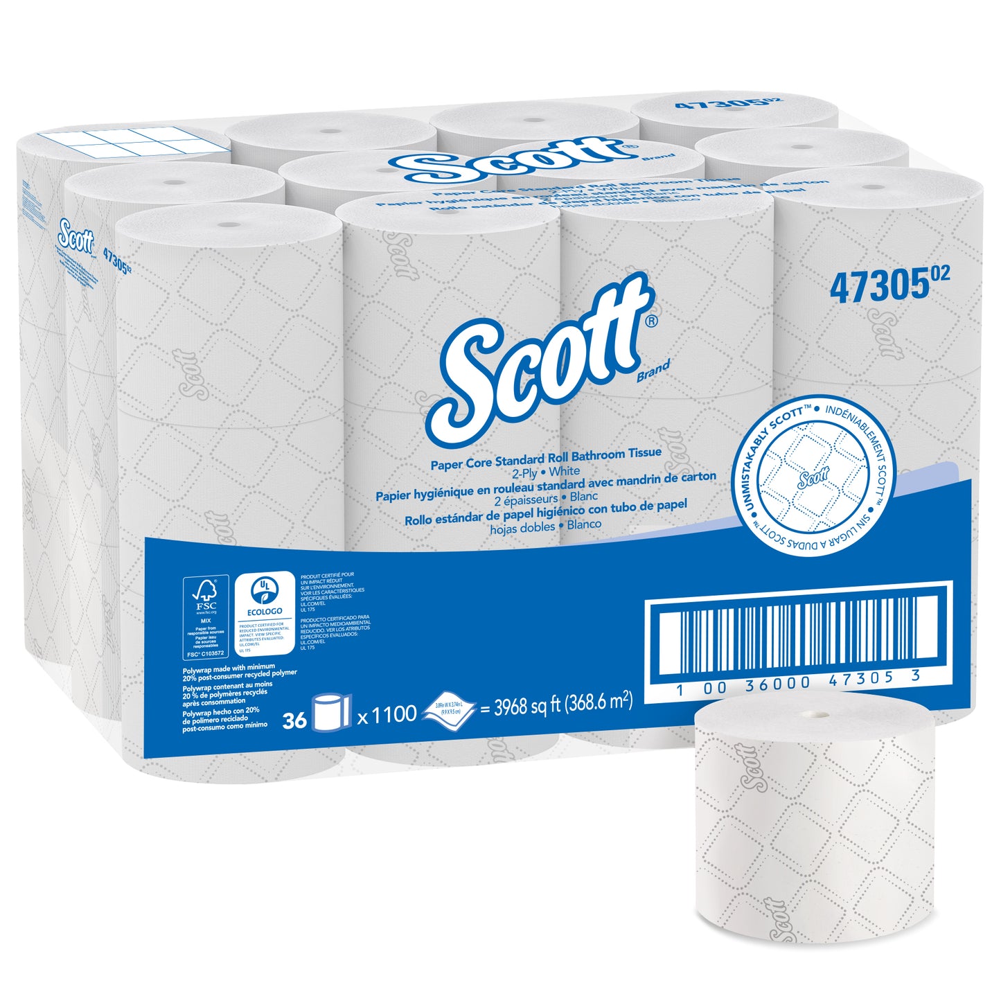 Scott High Capacity Bath Tissue White 3.9"x3.7" 1100 SHT Paper Core