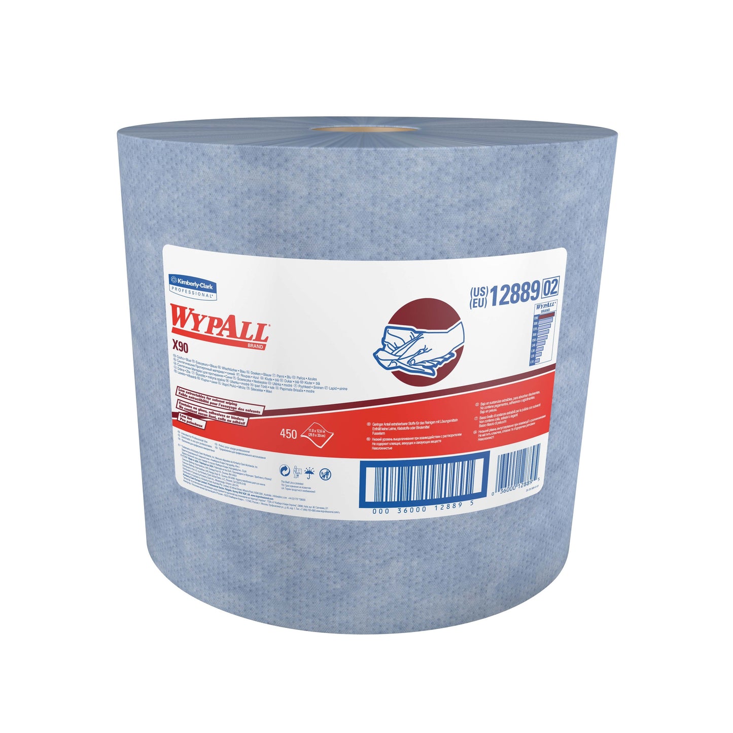 WYPALL X90 Cloths Jumbo Roll Blue, Denim 11.8" x 12.6" 450 Sheet