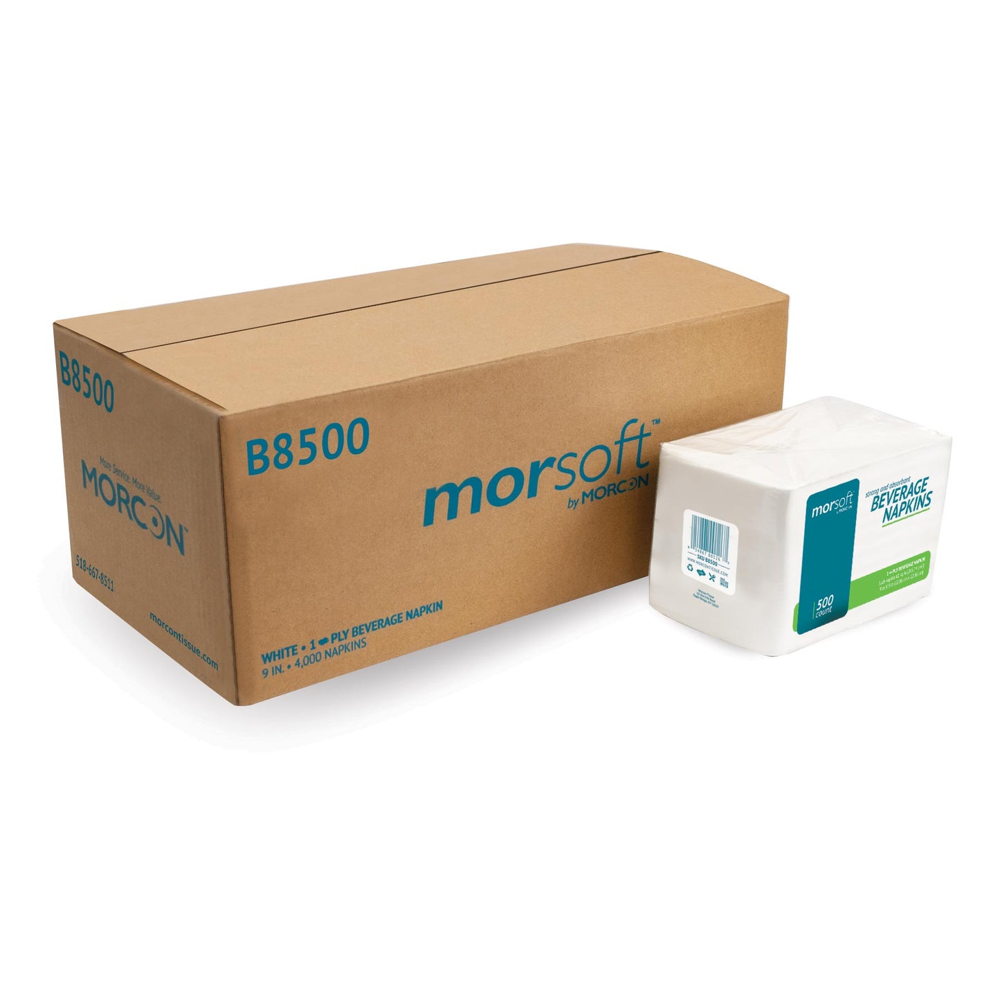 9" X 9" Beverage Napkin White 1-Ply