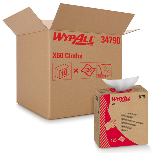 WypAll X60 Cloths White 8.34" x 16.8" Pop-Up Box