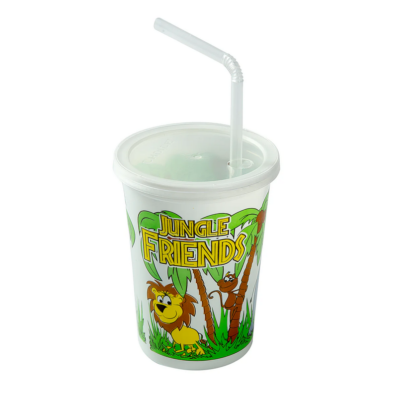 12 oz Kids Cup Combo Cup Lid Straw Jungle Friends Theme