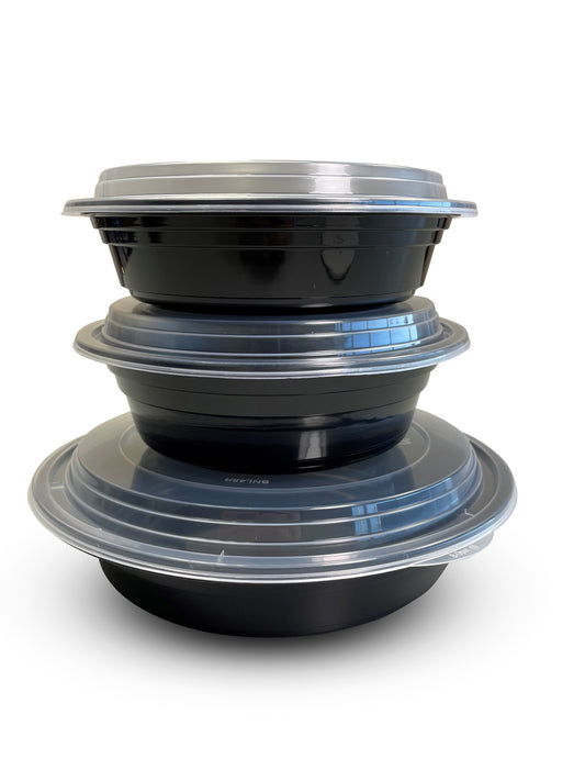 24 oz 7" Round Container Combo Black Base w/ Clear Lid