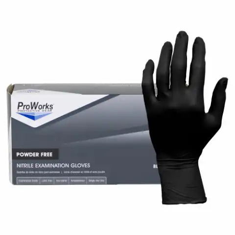 ProWorks Nitrile Exam Gloves Black Powder Free Large 5 Mil