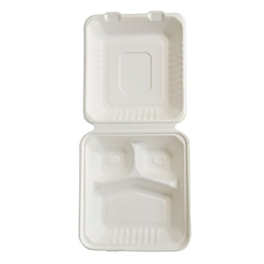 Hinged Container Molded Fiber 8"x8"x3.19" Natural White 1-Comp