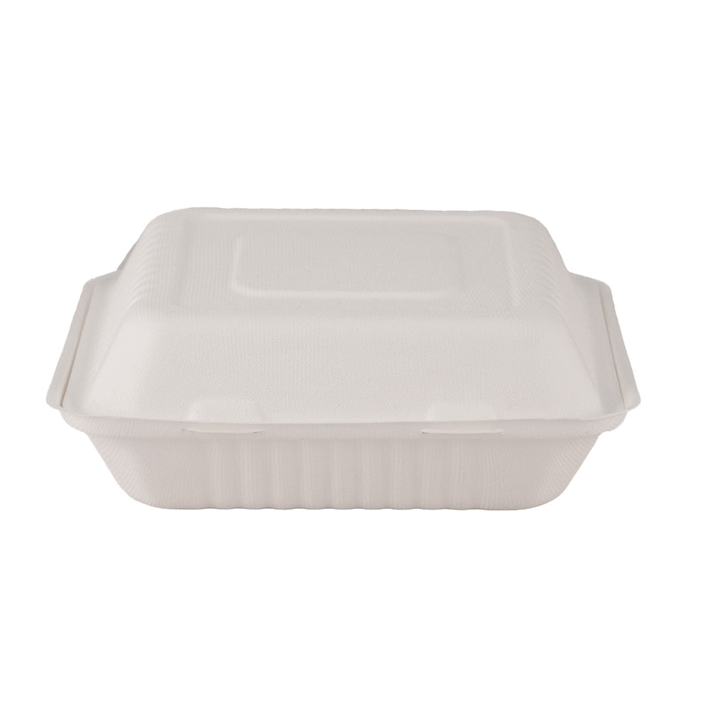 Hinged Container Molded Fiber 8" x 8" x 2.5" Natural White 3-Comp