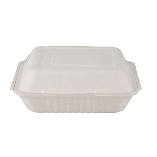 Hinged Container Molded Fiber 8" x 8" x 2.5" Natural White 3-Comp