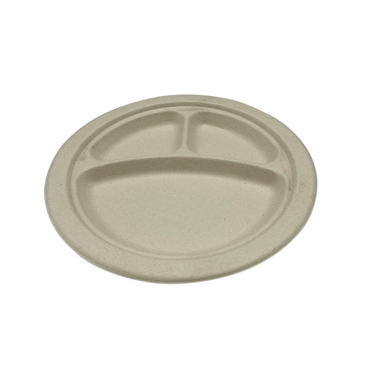 Heavy Weight Plate PFAS Free 9" Natural White Bagasse 3-Comp