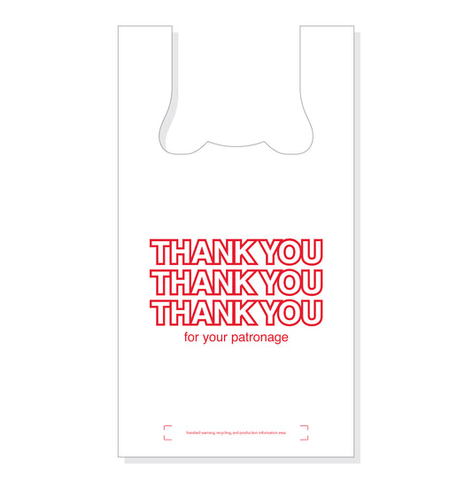 White "Thank You" 11.5 x 6.5 x 21 White T-Shirt Bag