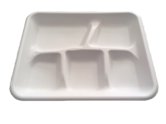 5 Compartment PP School Tray Mineral Filled Poly White